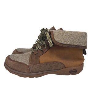 Chaco Barbary Brown Suede Wool Fold Down Lace Up Ankle Boots Size 8.5